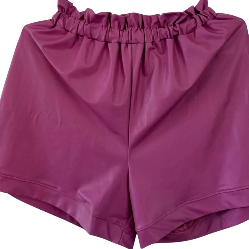 HIGH WAIST FAUX LEATHER SHORTS PINK MAGENTA SIZE M PARTY FESTIVAL Y2K TREND - Picture 2 of 8